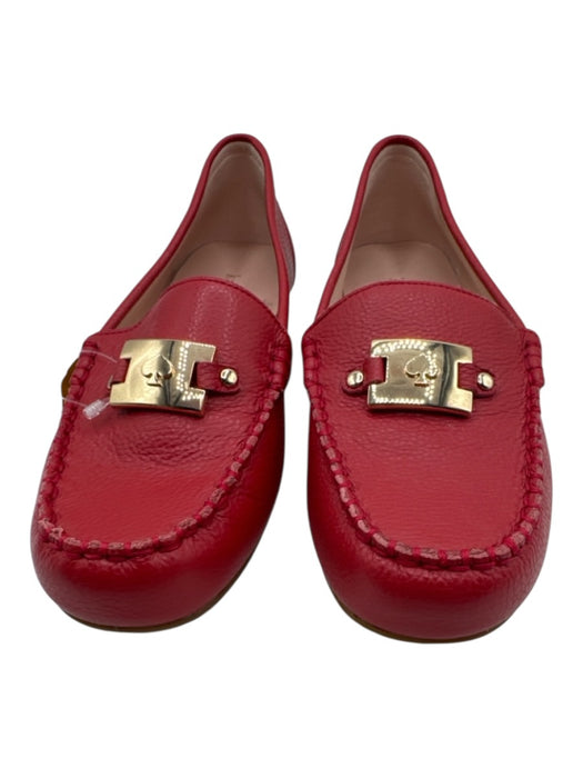 Kate Spade Shoe Size 8 Red Leather Pointed Rounded Toe Gold Hardware Loafers Red / 8