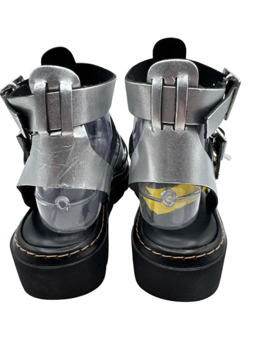 Carlo Pera Shoe Size 38 Silver & Black Leather Round Square Toe Sandals Silver & Black / 38