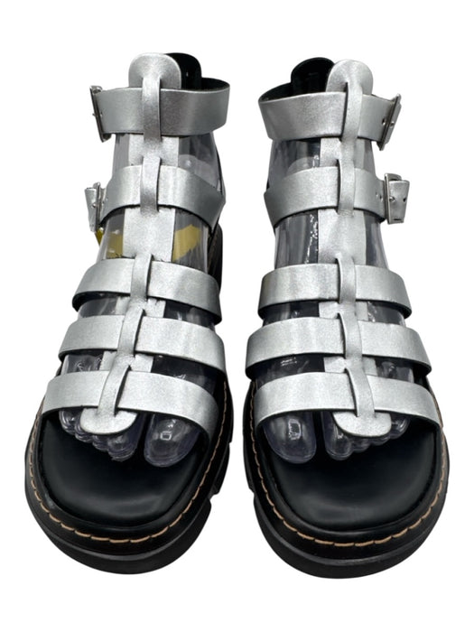 Carlo Pera Shoe Size 38 Silver & Black Leather Round Square Toe Sandals Silver & Black / 38