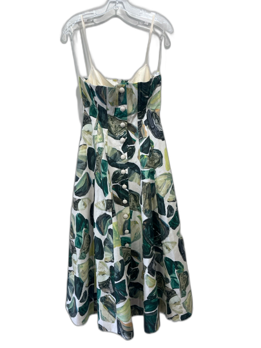 Alemais Size 8 Green & Beige Cotton Painted Leaves crochet buttons Maxi Dress Green & Beige / 8