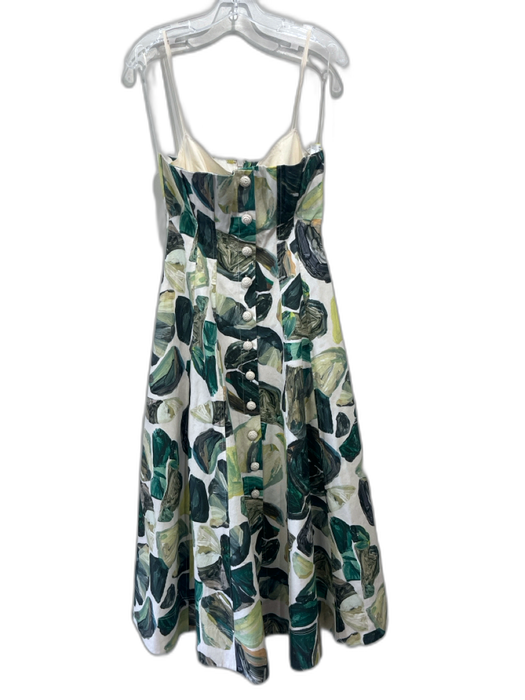 Alemais Size 8 Green & Beige Cotton Painted Leaves crochet buttons Maxi Dress Green & Beige / 8