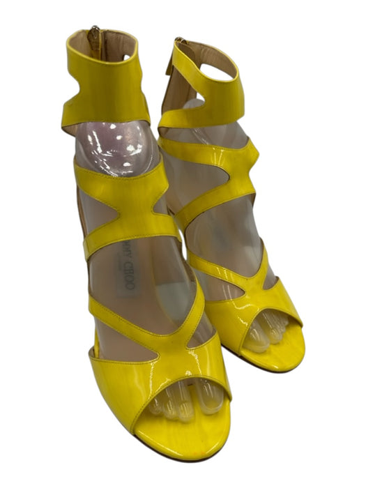 Jimmy Choo Shoe Size 39 Yellow Patent Leather Peep Toe Cut Out Back Zip Pumps Yellow / 39