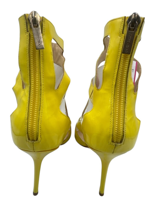 Jimmy Choo Shoe Size 39 Yellow Patent Leather Peep Toe Cut Out Back Zip Pumps Yellow / 39