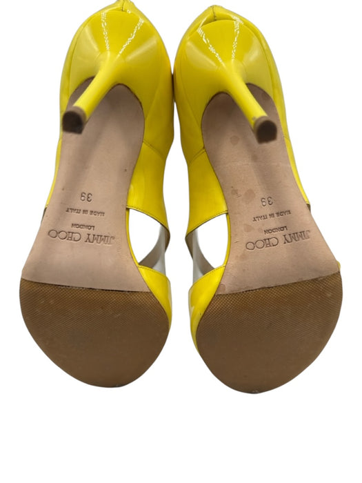 Jimmy Choo Shoe Size 39 Yellow Patent Leather Peep Toe Cut Out Back Zip Pumps Yellow / 39