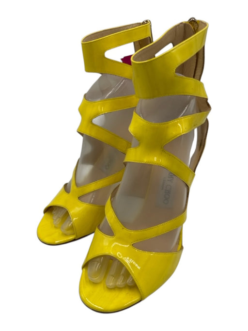 Jimmy Choo Shoe Size 39 Yellow Patent Leather Peep Toe Cut Out Back Zip Pumps Yellow / 39
