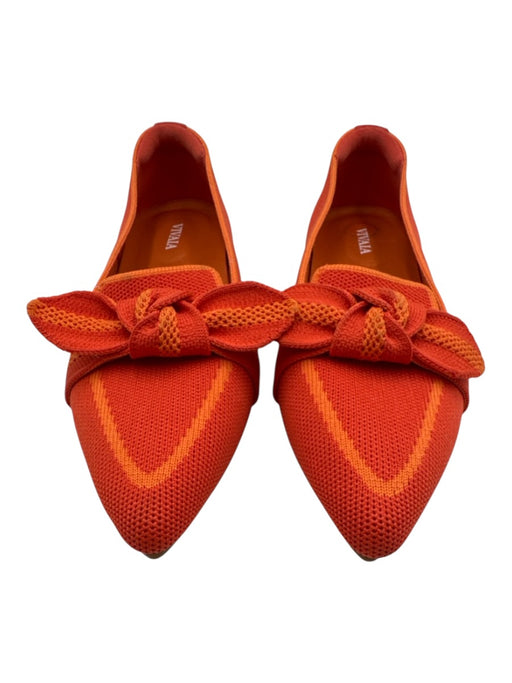 Vivaia Shoe Size 38 Orange Textile Pointed Toe Bow Detail Stripe Flats Orange / 38