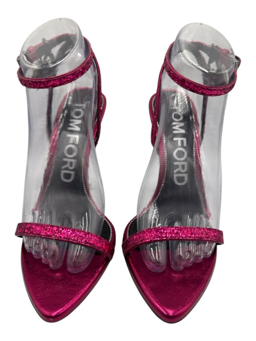 Tom Ford Shoe Size 39 Metallic Pink Leather Toe Strap Glitter Ankle Wrap Pumps Metallic Pink / 39