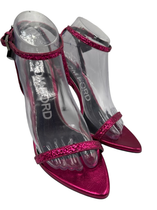 Tom Ford Shoe Size 39 Metallic Pink Leather Toe Strap Glitter Ankle Wrap Pumps Metallic Pink / 39