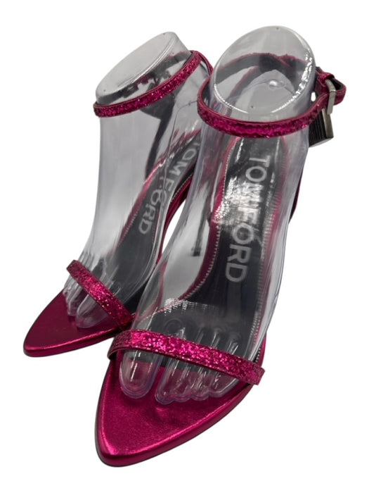 Tom Ford Shoe Size 39 Metallic Pink Leather Toe Strap Glitter Ankle Wrap Pumps Metallic Pink / 39