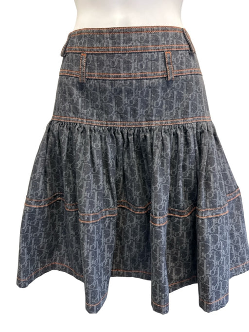 Christian Dior Size 6 Dark Wash & Orange Cotton Denim Logo Contrast Stitch Skirt Dark Wash & Orange / 6