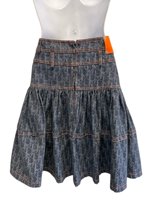 Christian Dior Size 6 Dark Wash & Orange Cotton Denim Logo Contrast Stitch Skirt Dark Wash & Orange / 6