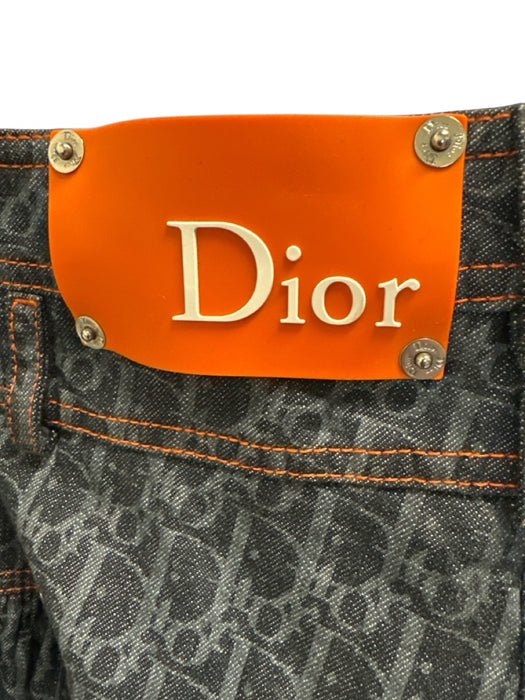 Christian Dior Size 6 Dark Wash & Orange Cotton Denim Logo Contrast Stitch Skirt Dark Wash & Orange / 6