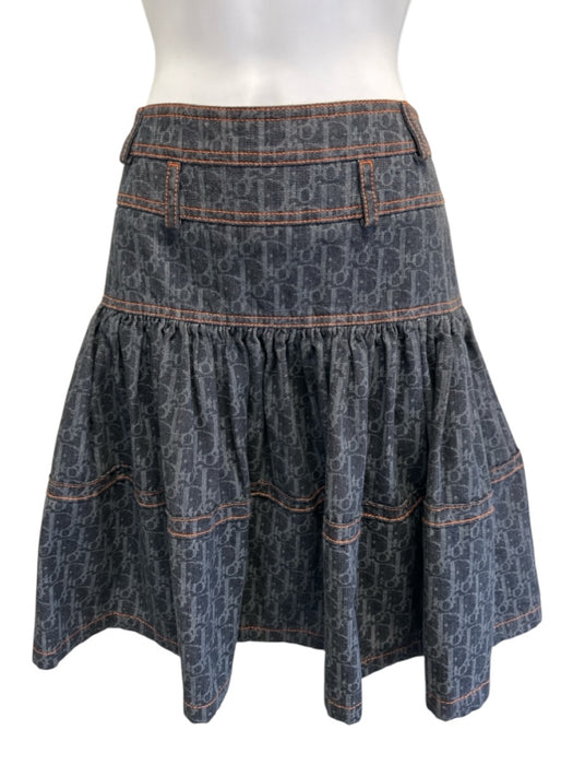 Christian Dior Size 6 Dark Wash & Orange Cotton Denim Logo Contrast Stitch Skirt Dark Wash & Orange / 6