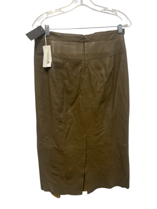 Vince Size 4 Olive Green Faux Leather Back Zip Waist tie Pleat Detail Midi Skirt Olive Green / 4