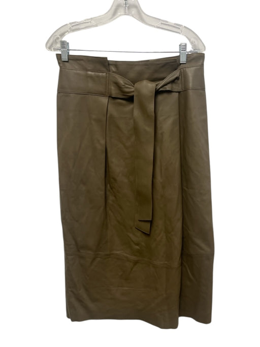 Vince Size 4 Olive Green Faux Leather Back Zip Waist tie Pleat Detail Midi Skirt Olive Green / 4