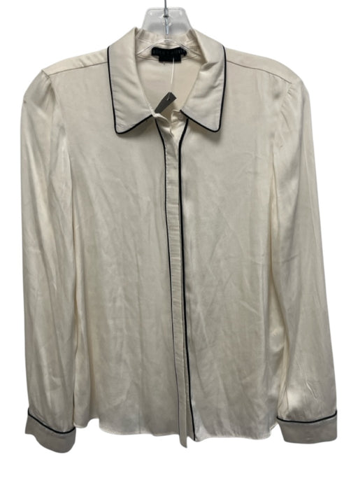 Alice + Olivia Size M Cream & Black Silk Long Sleeve Piping Top Cream & Black / M