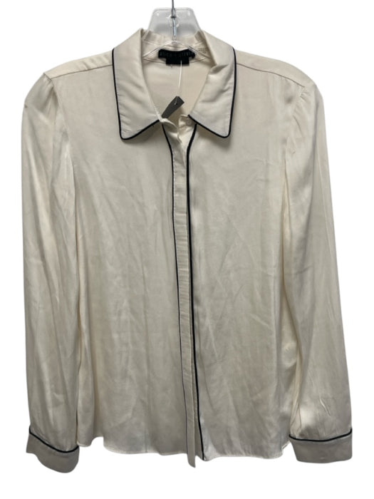 Alice + Olivia Size M Cream & Black Silk Long Sleeve Piping Top Cream & Black / M