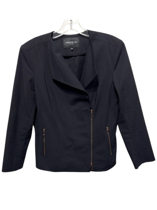 Lafayette 148 Size 12 Black Cotton Blend Shoulder Pads Asymmetrical Jacket Black / 12