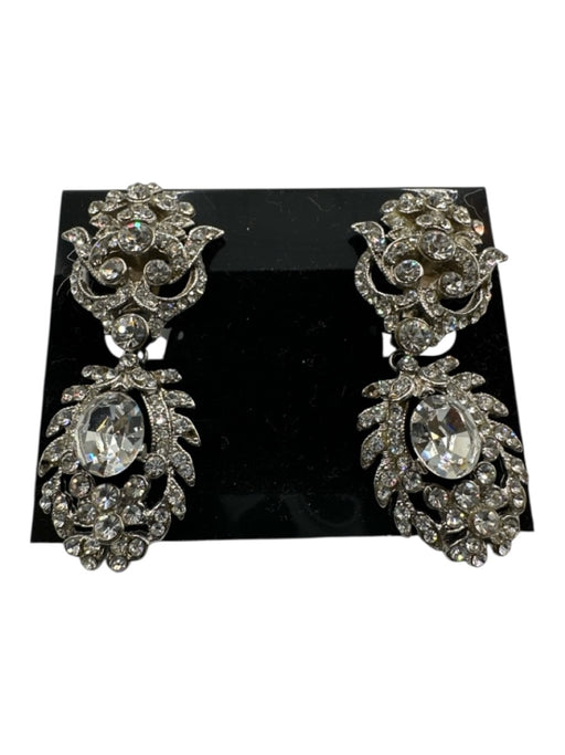 Barrera Silver Metal Rhinestone Clip On Earrings Silver
