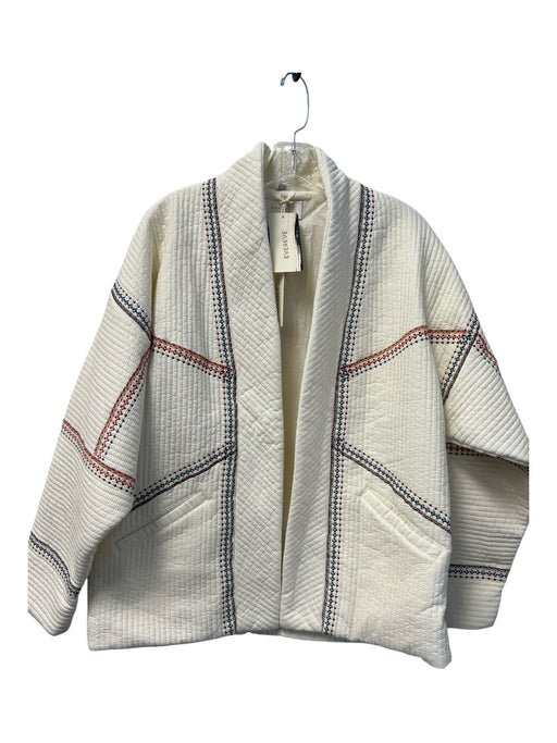 BlankNYC Size M Cream Cotton Quilted Open Front Pockets Embroidered Jacket Cream / M