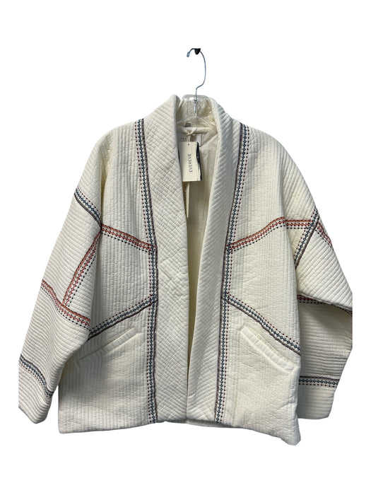 BlankNYC Size M Cream Cotton Quilted Open Front Pockets Embroidered Jacket Cream / M