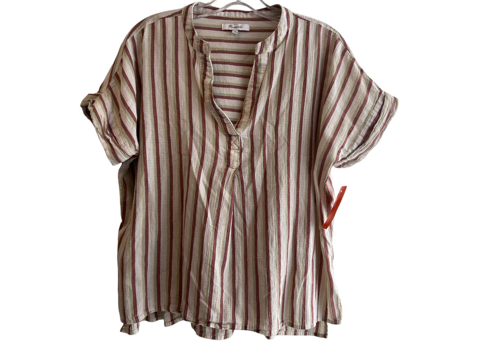 Madewell Size M Brown Green No Fabric Tag Striped V Neck Shirt Sleeves Top Brown Green / M