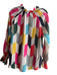 Vilagallo Size 40 Beige & Multi Viscose V Neck Long Sleeve Drawstring Neck Top Beige & Multi / 40