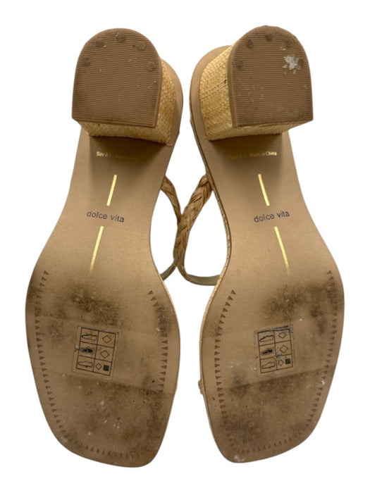 Dolce Vita Shoe Size 8.5 Beige Straw Block Heel Square Toe Double Strap Sandals Beige / 8.5