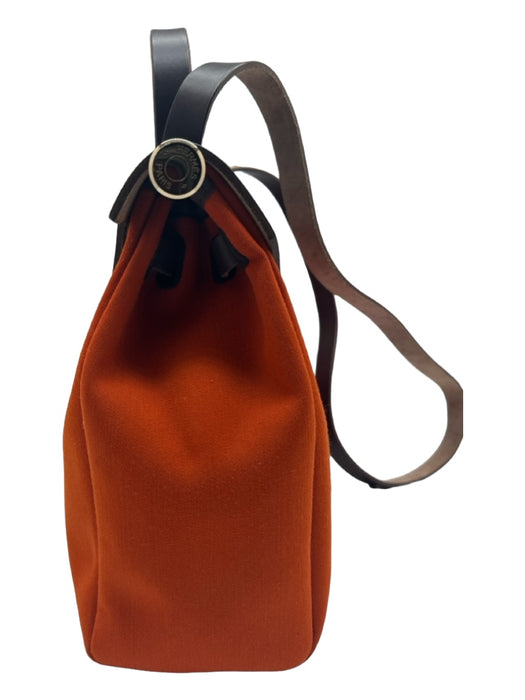 Hermes Red Orange Brown Canvas Leather trim Interchangable Gold Hardware Bag Red Orange Brown / M