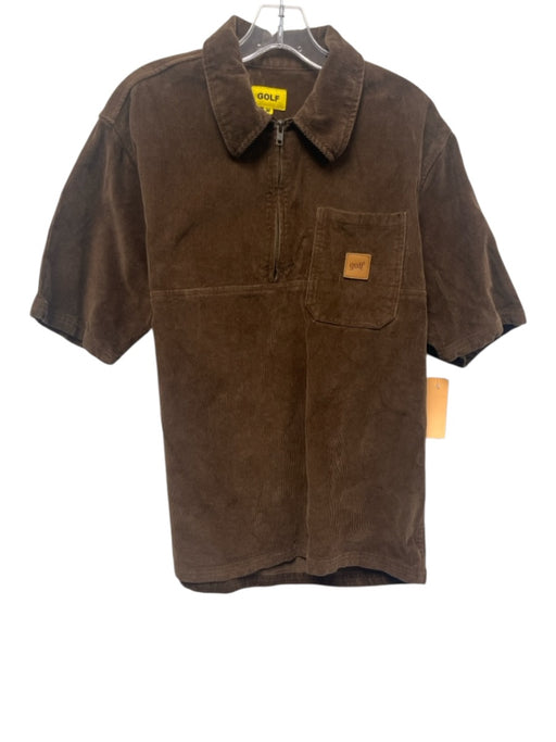 Golf le Fleur Size M Brown Cotton Cordouroy Quarter Zip Men's Short Sleeve Brown / M