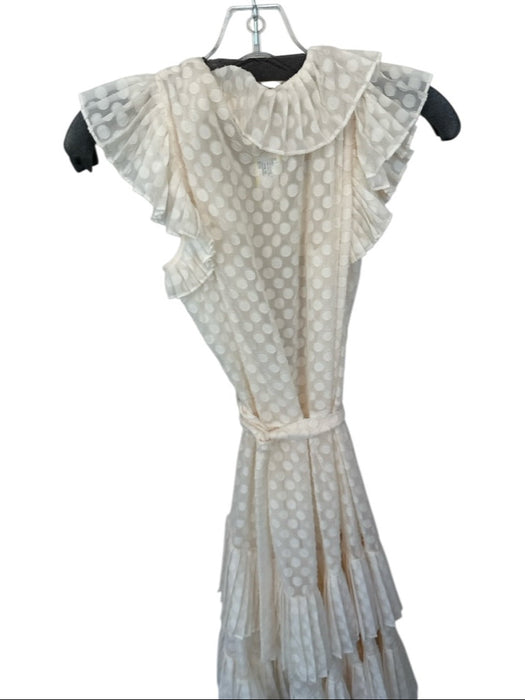 Zimmermann Size 2/M Cream Polyester Flutter Sleeves Polka Dot Pleated Wrap Dress Cream / 2/M