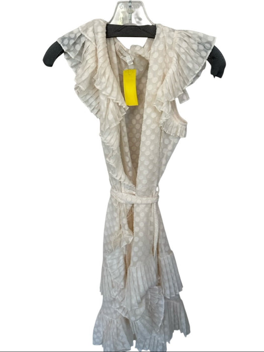 Zimmermann Size 2/M Cream Polyester Flutter Sleeves Polka Dot Pleated Wrap Dress Cream / 2/M