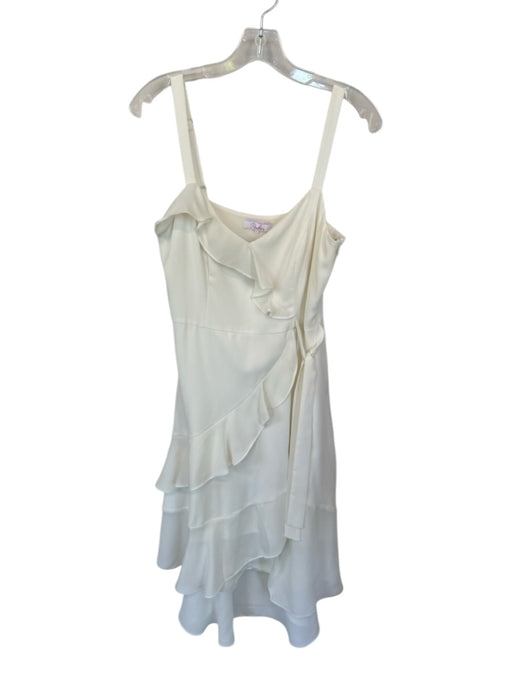 Parker Size 6 Ivory Polyester Sleeveless Ruffles Side Zip Midi Dress Ivory / 6