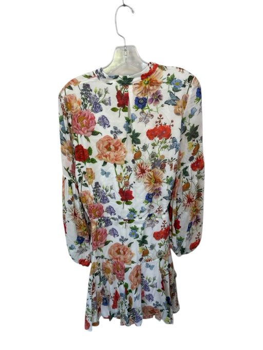 Olivaceous Size S White & Multi Rayon Long Sleeve Botanical butterflies Dress White & Multi / S