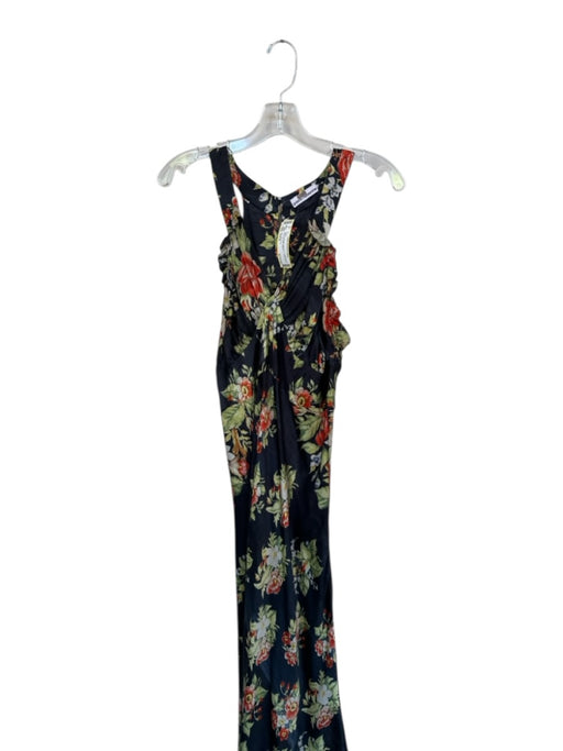 Paco Rabanne Size Est S Black & Orange Sleeveless Botanical V Neck slit Dress Black & Orange / Est S