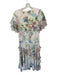 Theia Size 8 Blush & Multi Polyester Short Sleeve Botanical V Neck Ruffles Gown Blush & Multi / 8