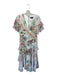 Theia Size 8 Blush & Multi Polyester Short Sleeve Botanical V Neck Ruffles Gown Blush & Multi / 8