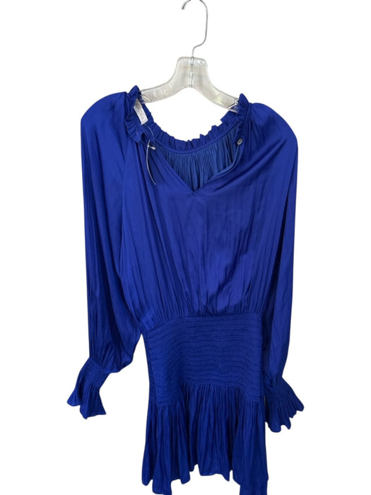 Ramy Brook Size M Royal Blue Polyester Long Balloon Sleeve Smocked Waist Dress