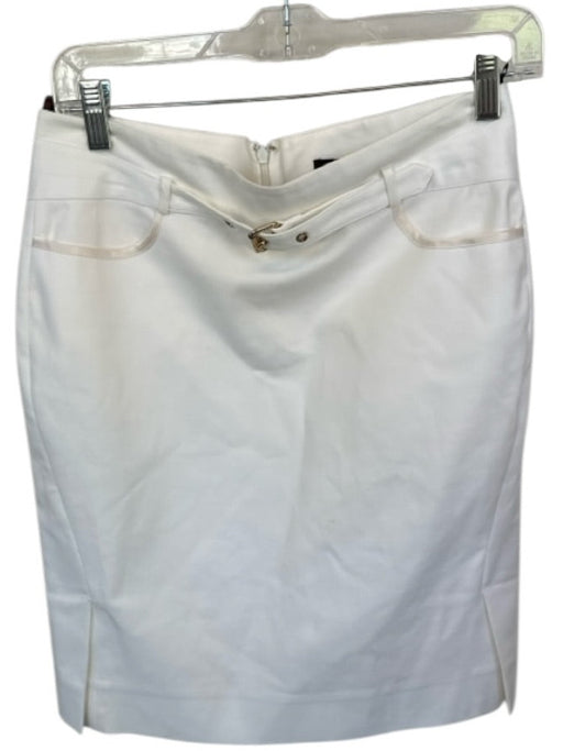 Roberto Cavalli Size 42 Ivory & Gold Cotton Blend Attached Belt Pencil Skirt Ivory & Gold / 42