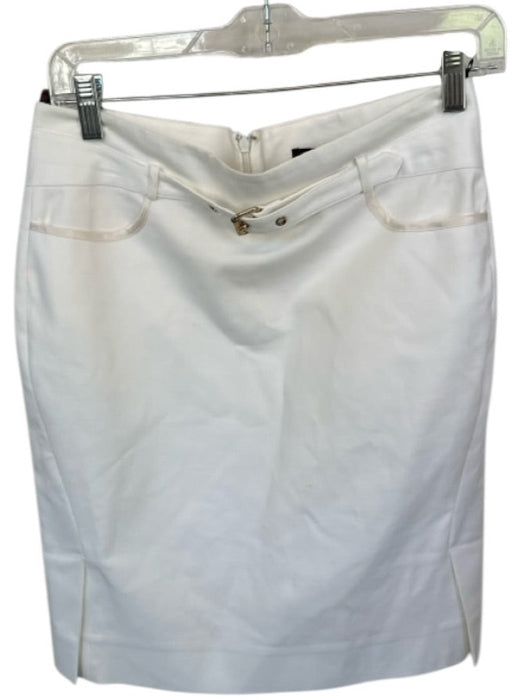 Roberto Cavalli Size 42 Ivory & Gold Cotton Blend Attached Belt Pencil Skirt Ivory & Gold / 42