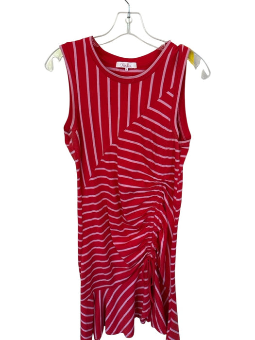 Parker Size M Red & Pink Cotton Blend Sleeveless Striped Drawstring Midi Dress Red & Pink / M