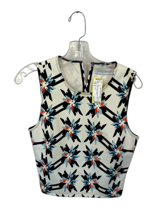 Tanya Taylor Size 8 Cream & Black Polyamid Sleeveless Abstract Cropped Top Cream & Black / 8