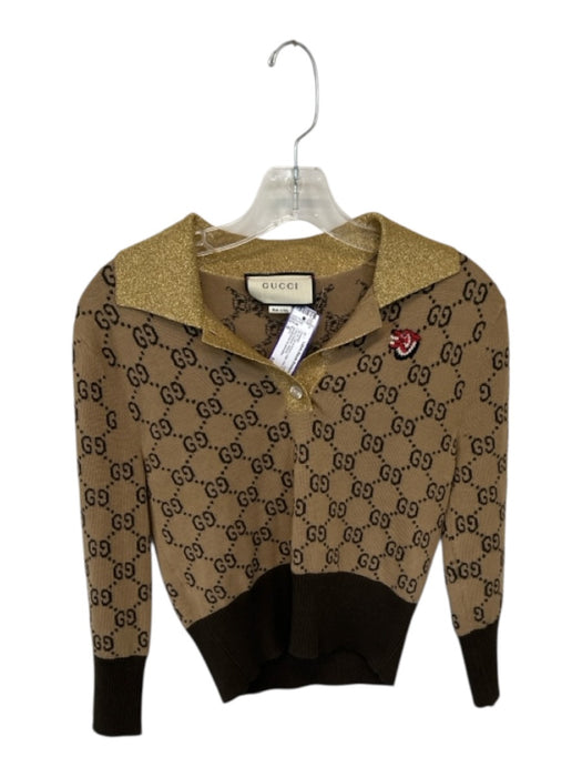 Gucci Size S Tan & brown Logo Knit Collar Long Sleeve Sweater Tan & brown / S