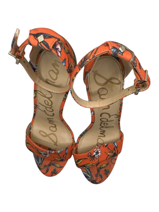 Sam Edelman Shoe Size 7 Orange & Yellow Canvas Block Heel Flowers Sandals Orange & Yellow / 7