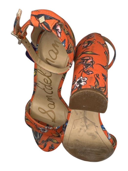 Sam Edelman Shoe Size 7 Orange & Yellow Canvas Block Heel Flowers Sandals Orange & Yellow / 7
