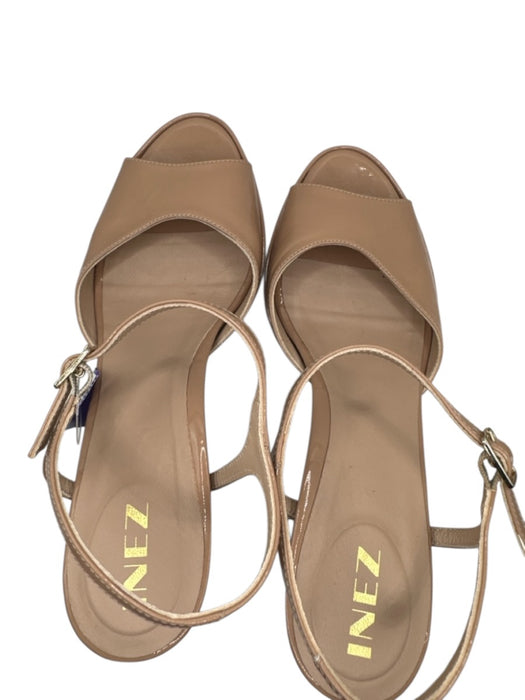 INEZ Shoe Size 7.5 nude Patent Leather Platform Ankle Strap Block Heel Sandals nude / 7.5