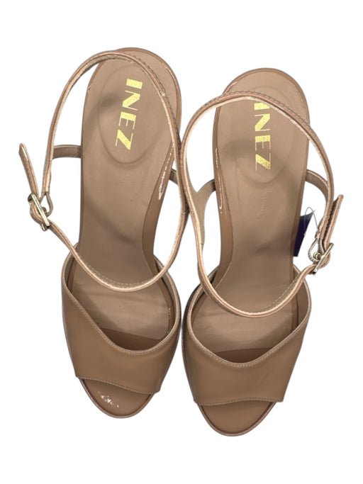 INEZ Shoe Size 7.5 nude Patent Leather Platform Ankle Strap Block Heel Sandals nude / 7.5