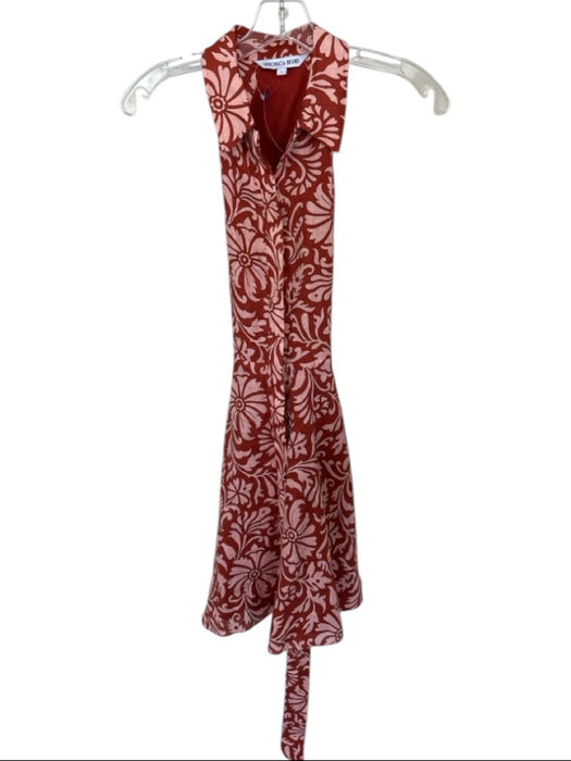 Veronica Beard Size 6 Rust & Pink Linen Blend Sleeveless Flowers Buttons Dress Rust & Pink / 6