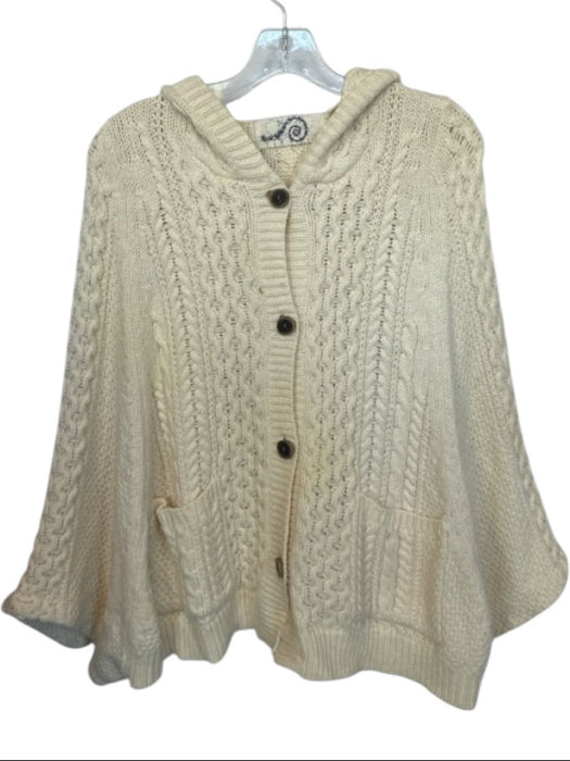 Rosie Neira Size XS/S Cream Nylon Blend Hood Cable Knit Buttons Sweater Cream / XS/S