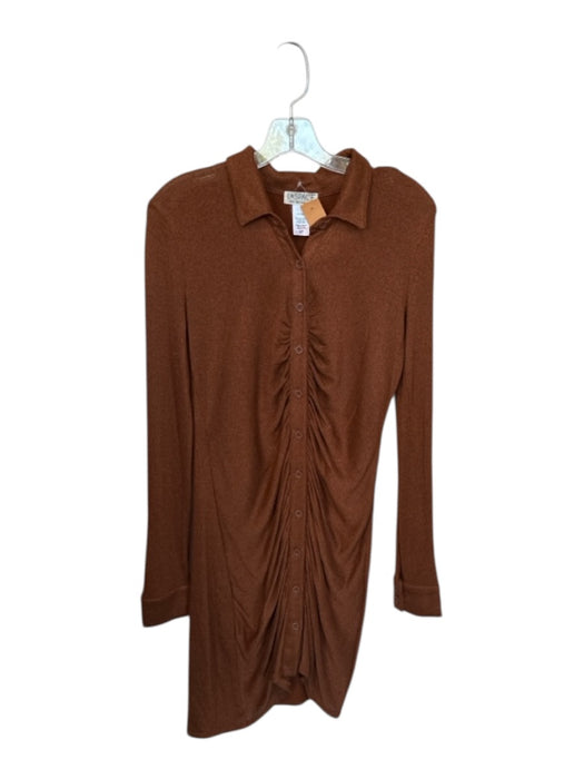 L Space Size S Rust Viscose Blend Long Sleeve Metallic Gathered Front Dress Rust / S